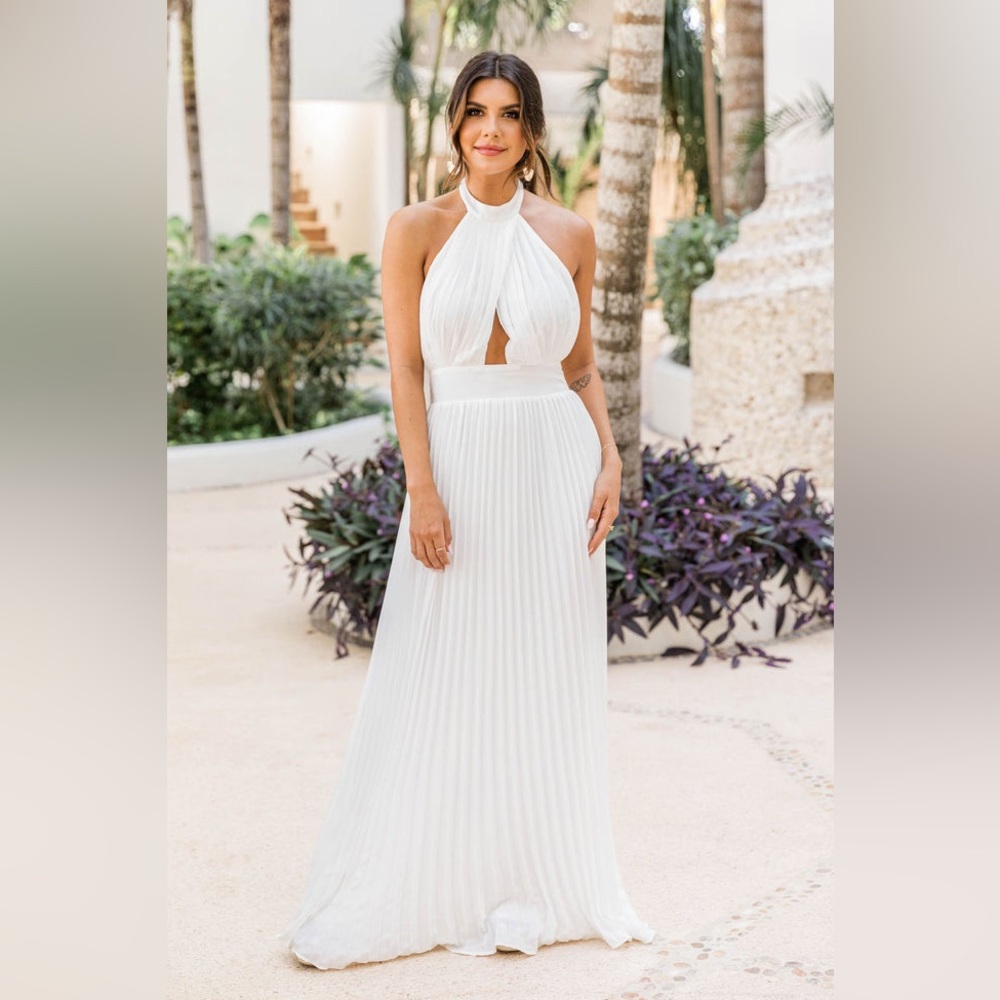 White Accordion Halter Maxi